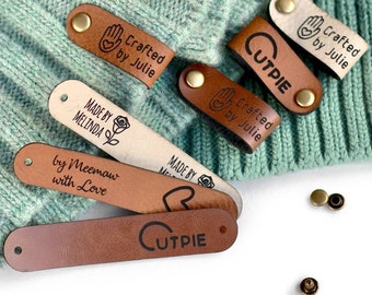 Personalised Faux Leather Labels for Handmade Items - Made with love tags - Leather like texture and multiple color options - Size 2.8x0.5&quot;