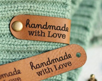 Crochet and Knitting Tags "Handmade with Love"made with eco-leather