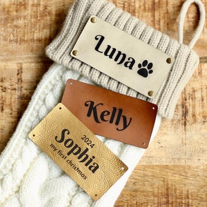 Custom Stocking Tags - Faux Leather with Rivets for Easy Attaching