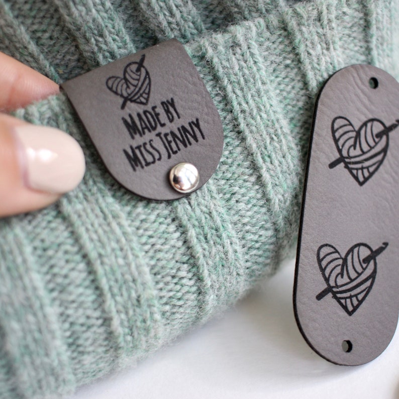 Gray faux leather tags 2.5x1 inches, set of custom tags, personalized with your name or logo image 5