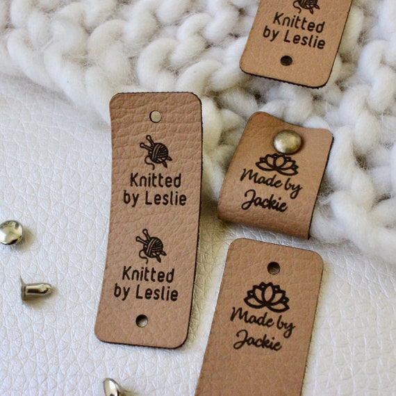 Leather labels for crochet, labels for knitting, custom leather labels,  labels for handmade items, leather labels personalized, set of 25 pc