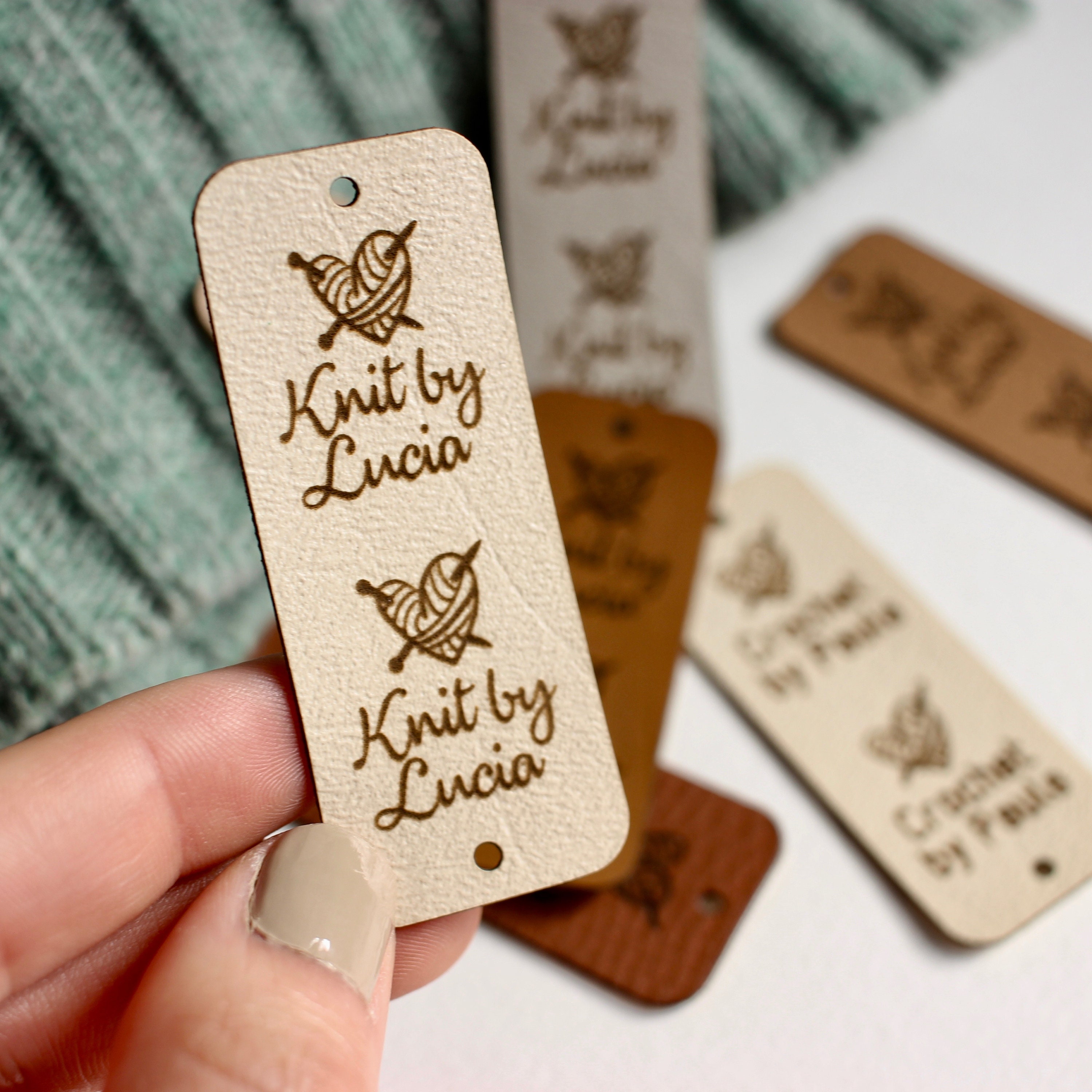 Leather Tags for Crochet Items Customize,Personalized with Custom Logo or Text for Hats Knits Tag,Custom Leather Labels, Knitting Tags for Hats