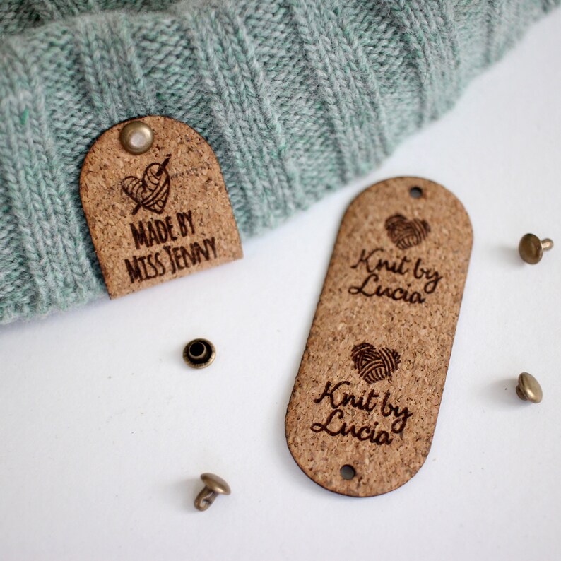 Cork faux leather tags 2.5x1 inches, set of custom tags, personalized with your name or logo image 2