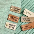 Leather Labels for Handmade Items - Washable Faux Leather with Logo - Size 2.85 x 0.75 product logo