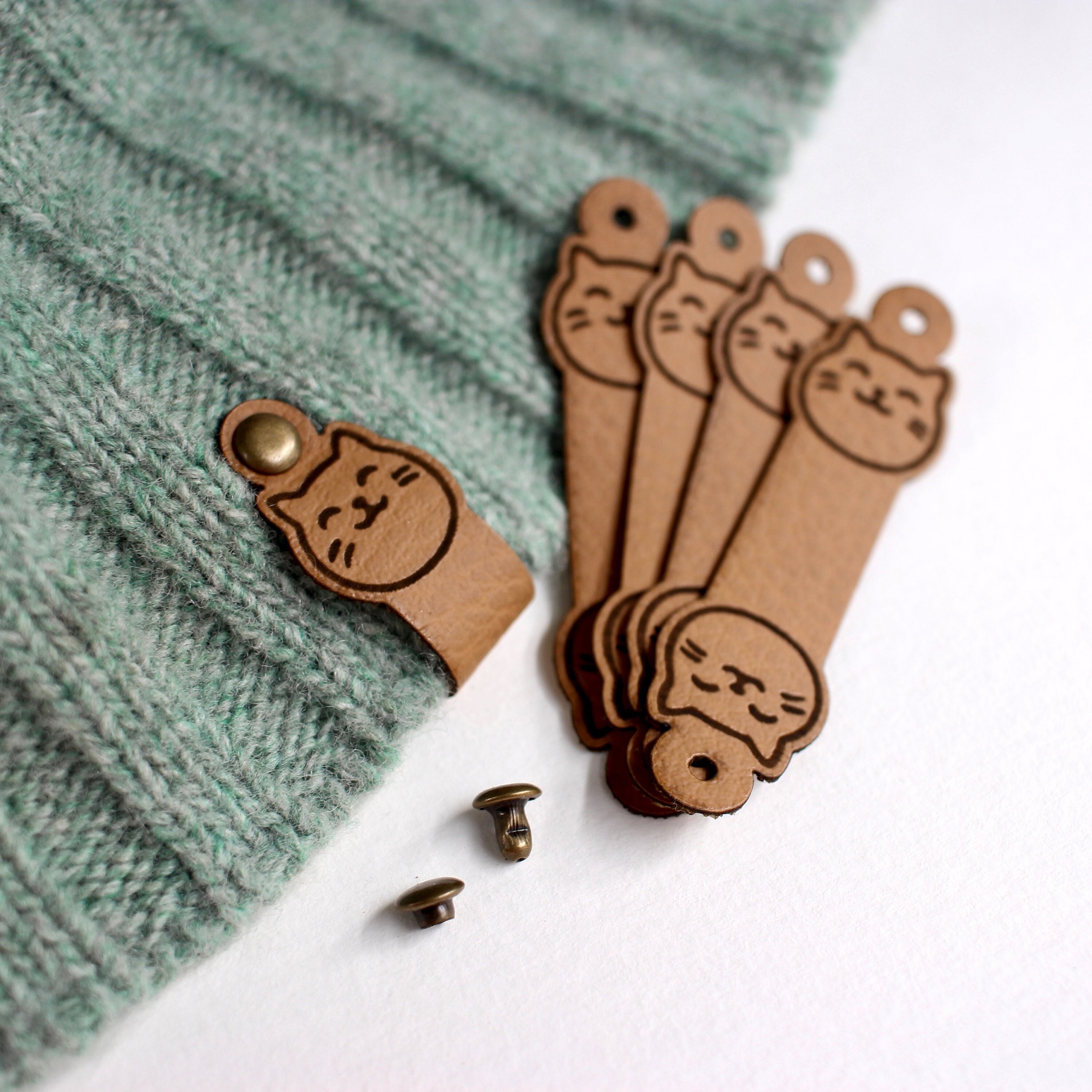 Custom Tags for Knits and Crochet, Faux Leather Labels for Handmade Items,  Leather Tags With Rivets, Tags for Knitted Hats 