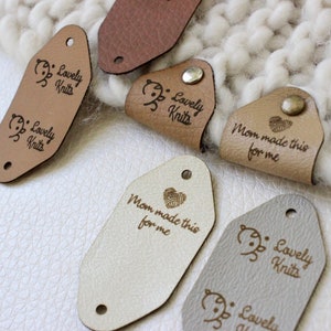Personalized faux leather labels for crochet and knits - set of 50 tags with rivets