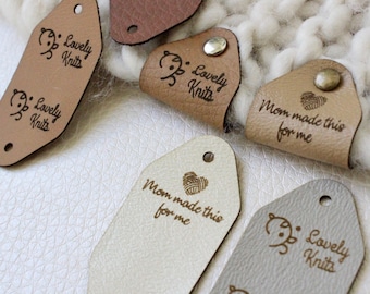 Personalized faux leather labels for crochet and knits - set of 50 tags with rivets