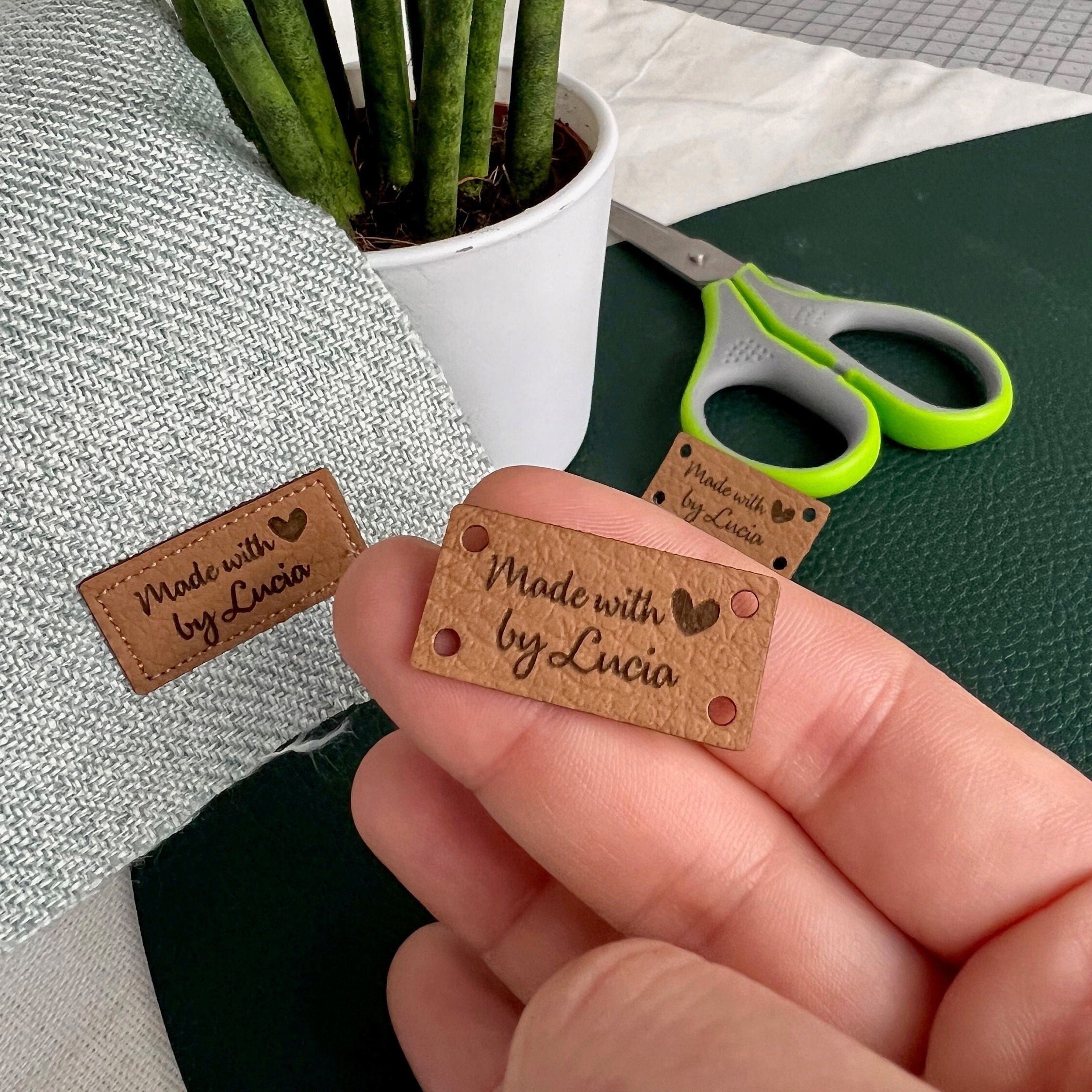 Leather Tags for Handmade Items, Knits and Crochet Labels, Faux Leather  Cinnamon Color With Personalized Name 