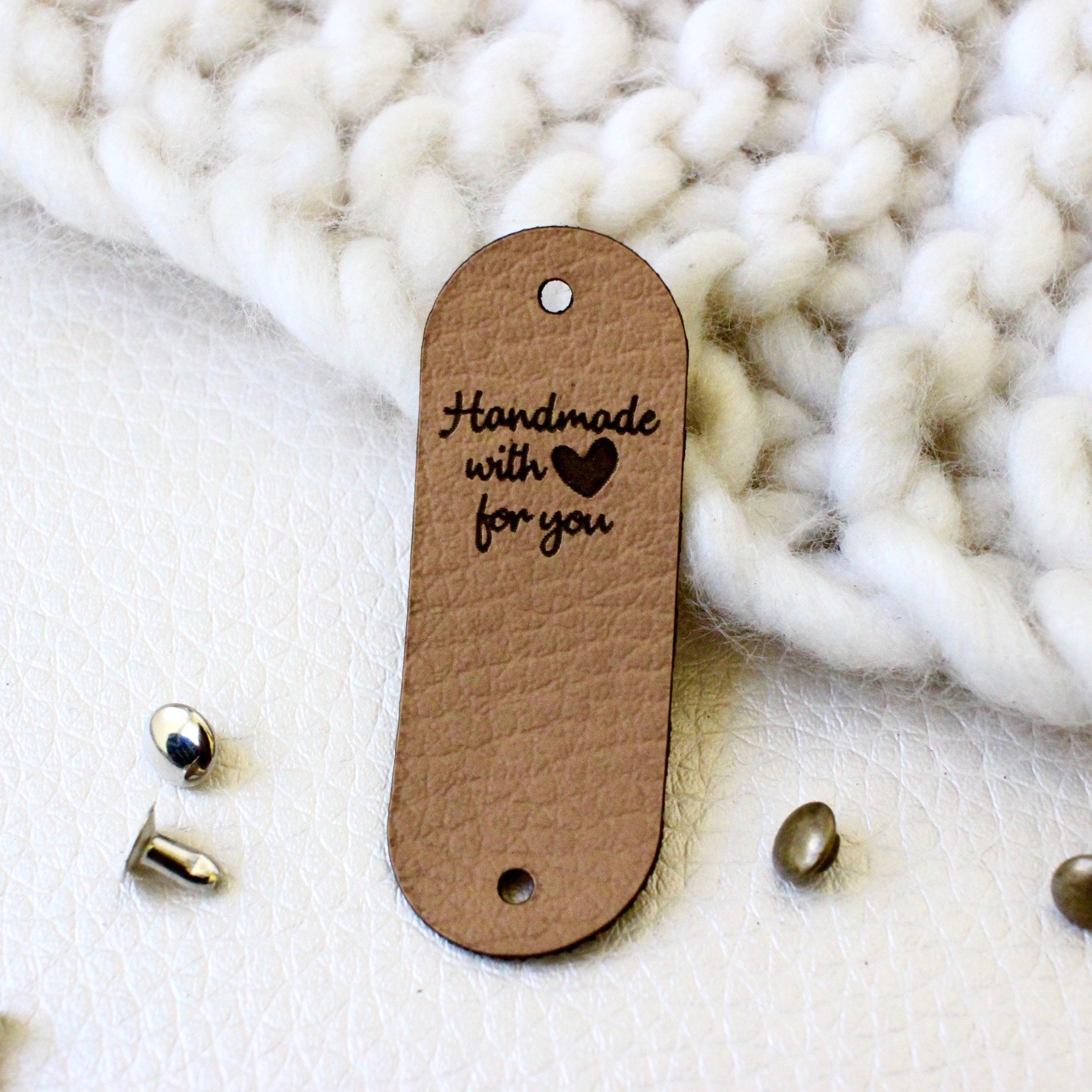 Custom Leather Tags for Handmade Items,Crochet Labels for Handmade Items  Personalized,Leather Tags for Crochet Items (Honey Color,Square)