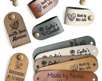 Leren labels voor handgemaakte items - gepersonaliseerd met logo of tekst - klinknagels inbegrepen (2,85 x 0,75 in)