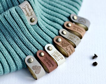 Tags for Knits - Set of Custom faux Leather Tags for knitted, Small Rivet Labels for Knitting and Crochet