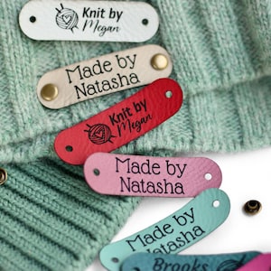 Custom Rivet Tags For Handmade Items - Size 1.9x0.55&quot; - Made with Faux Leather