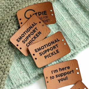 Faux Leather Tags for Emotional Support Amigurumis - Customizable for Pickle, Chicken, and More