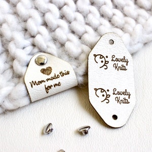 Custom off white Faux Leather Tags with Rivets for Knits and Crochet - Size 2x1"