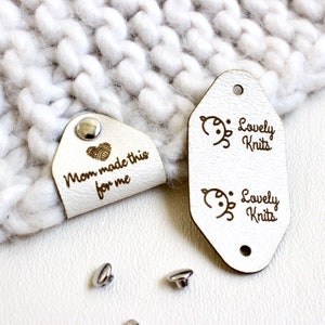 Custom faux leather tags, cream white color, tags for knitting, crochet and handmade items with rivets