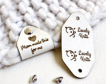 Custom faux leather tags, cream white color, tags for knitting, crochet and handmade items with rivets