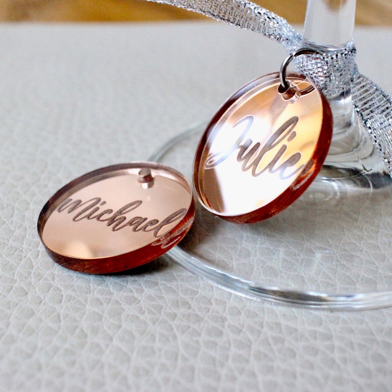 Custom charms for wine glasses, personalized name tags for wedding Rose gold
