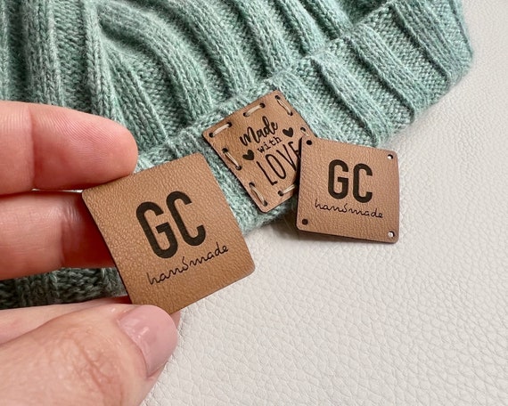 Personalized Faux Leather Tags for Knitted, Handmade or Crochet With Custom  Name With Rivets, Gift for Knitter, Caramel Labels 