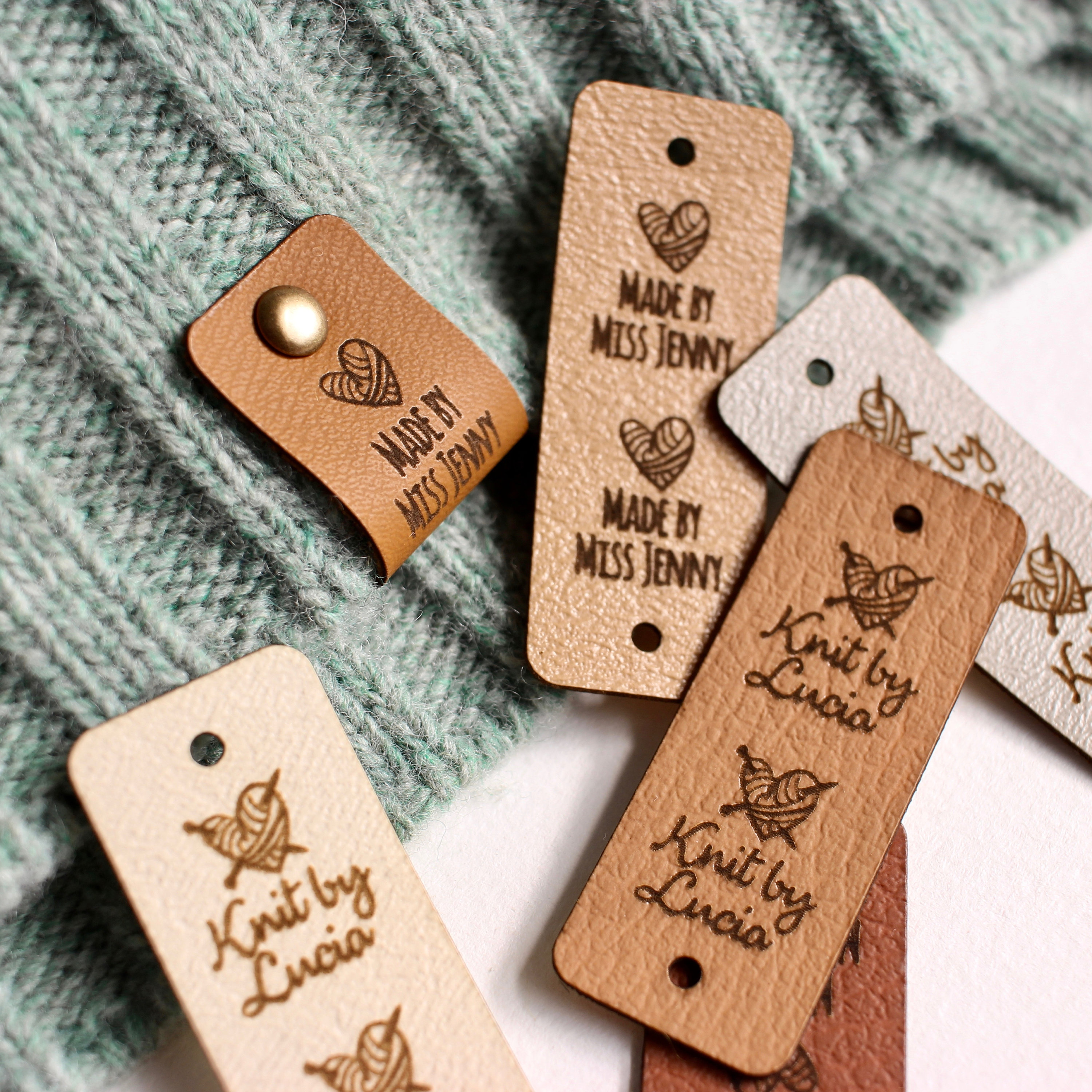 Leather Crochet Tags & Rivet Knitting Labels - custom leather