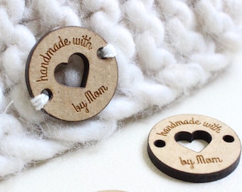 Wooden buttons with custom name for handmade items