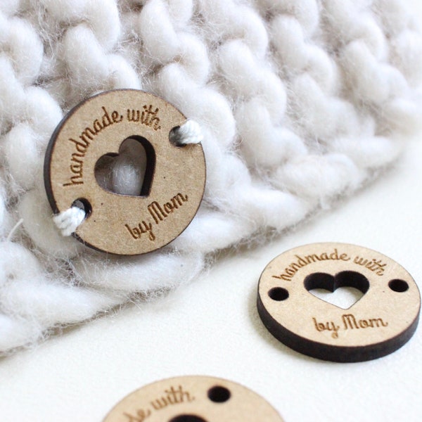 Wooden buttons with custom name for handmade items