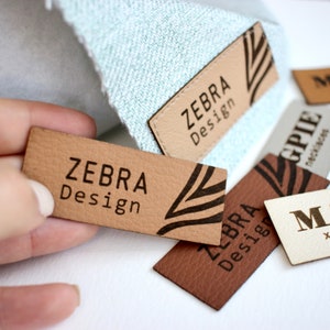 Faux leather labels with custom logo - size 6x3cm - custom text or name, sewing labels patches with logo