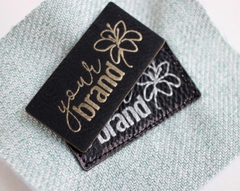 Black custom tags for handmade items - size 2x1" - Gold or Silver letters - Personalize with custom logo or text.