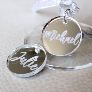 Custom charms for wine glasses, personalized name tags for wedding Silver