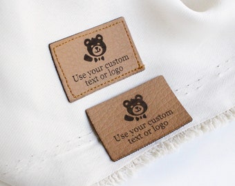 Faux leather tags with custom logo - size 1.5x1" - custom text or name, great for accessories, sewing labels