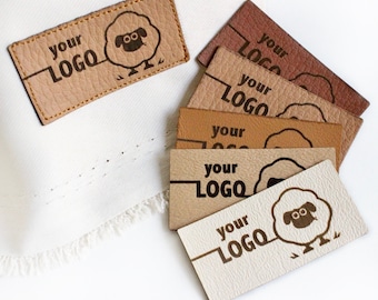 Faux leather labels with custom logo - size 2x1" - custom text or name, sewing labels patches with logo