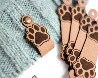 Dog paw tags for knits and crochet with rivets - 2.5x0.6" - Set of 10