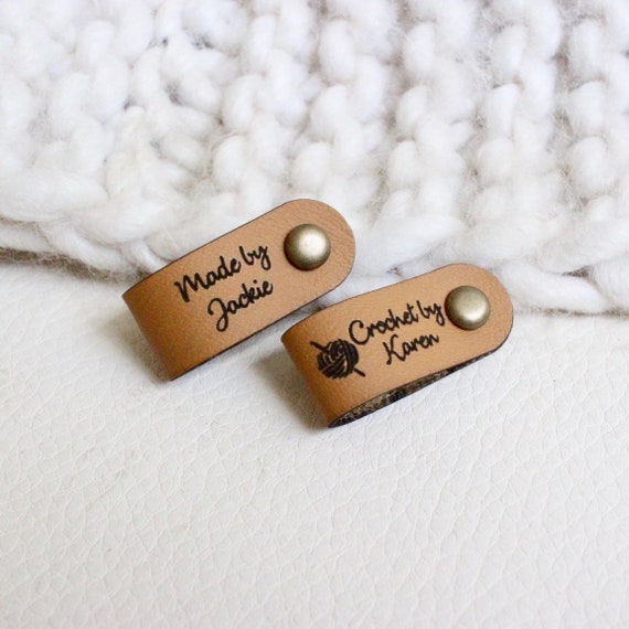 Custom Tags for Knits and Crochet, Faux Leather Labels for Handmade Items,  Leather Tags With Rivets, Tags for Knitted Hats 