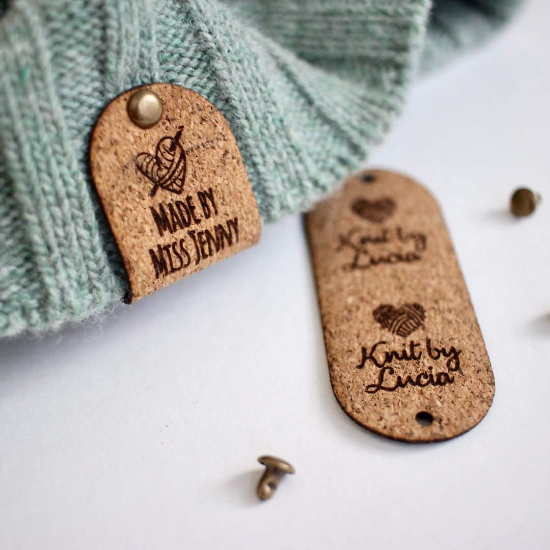 Custom Knitting Tags Set of Personalized Faux Leather Labels for Knitted,  Handmade or Crochet With Custom Name With Snaps 