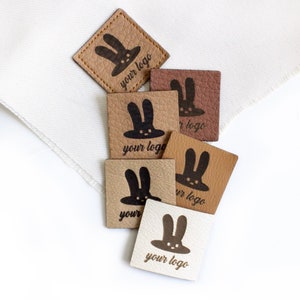 Faux leather tags with custom logo - size 1x1&quot; - sewing labels for accessories, bags, labels for rugs and quilts