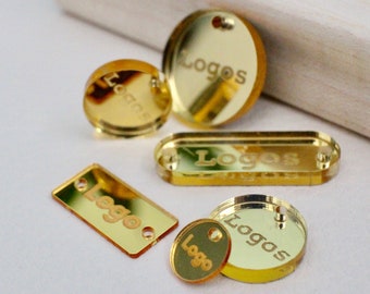 Gold tags with personalized logo - acrylic tags with custom text or name for accessories - set of 50 tags