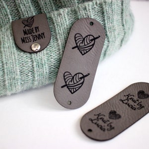 Gray faux leather tags 2.5x1 inches, set of custom tags, personalized with your name or logo image 4