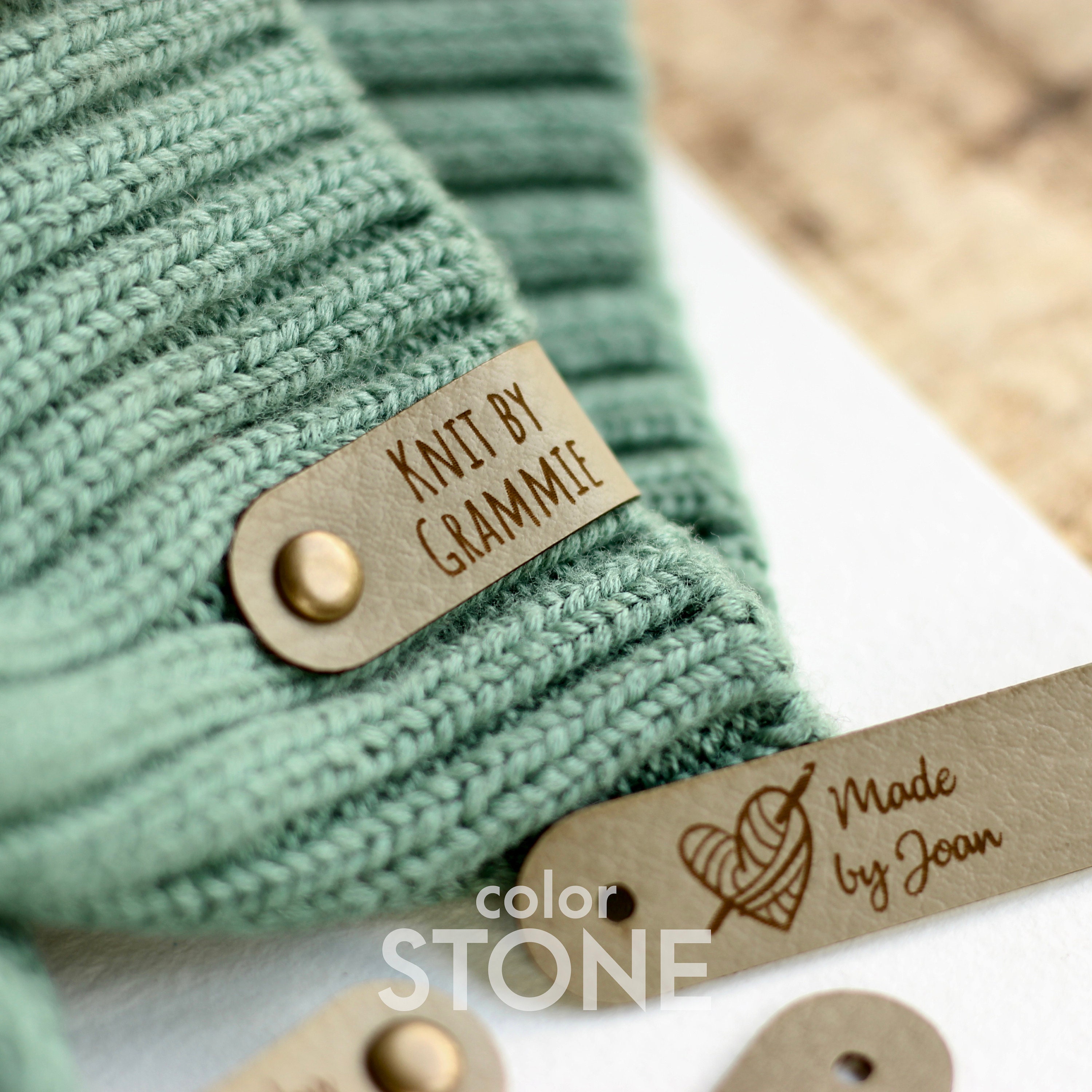 Custom Knitting Tags - Set of Personalized Faux Leather Labels for