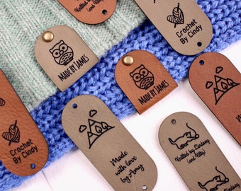 Custom tags for knits - 2.85x0.95 inches with Rivet Snaps - Personalized with text and symbol