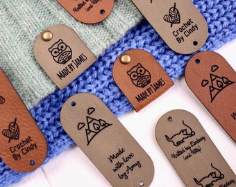 Custom tags for knits - 2.5x1 inches with Rivet Snaps - Personalized with custom text and symbol