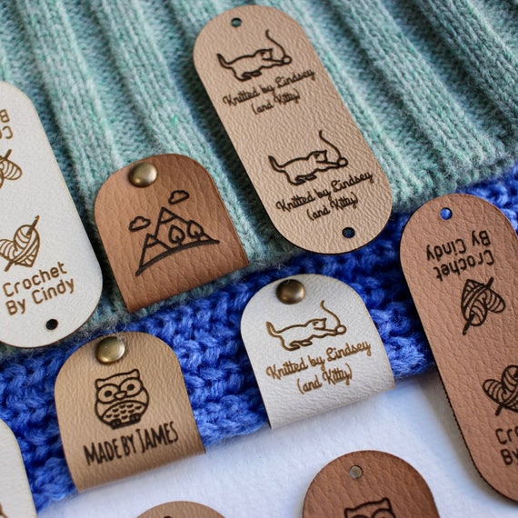  Customized 2 x 1 in Faux Leather Product Tags, SEW-ON Personalized  Tags for Knitting and Crochet, Rivets Cute Labels Handmade Items (10 Labels)  : Handmade Products