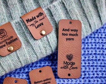 Handmade With Love Tags for Knits and Crochet With Rivets 2.5x0.75 Set of  10 