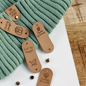 Tags for handmade items, knits and crochet with custom logo or text - size 2.3x0.75&quot; - easy to attach and durable