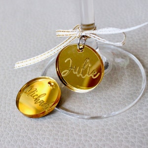 Custom charms for wine glasses, personalized name tags for wedding Gold