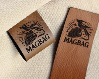 Custom Clothing Labels - Foldable Sewing Tags Made with faux leather, personalized with brand logo