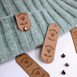 Handmade with love tags for knits and crochet with rivets 2.5x0.75 Set of 10 image 7