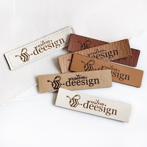 Faux leather labels with custom logo - size 1.9x0.5&quot; - custom text or name, great for accessories, sewing labels
