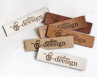 Faux leather labels with custom logo - size 2x0.5" - custom text or name, great for accessories, sewing labels