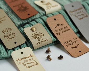Tags for Crochet with Rivet Snaps - Personalize with Custom Logo or Text - Large 2.85x0.95"
