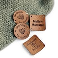 Small custom tags for crochet, handmade products or knits, Faux leather labels for sewing with logo - 1” product logo