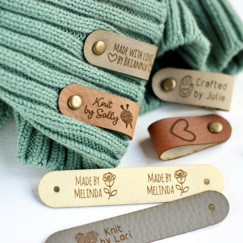Custom Knitting Tags - Set of Personalized Faux Leather Labels for